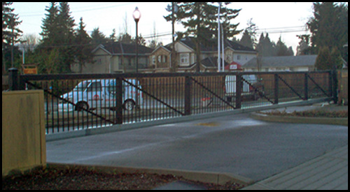 64’ LONG STEEL CANTILEVER SLIDING GATE WITH CROSS SUPPORTS AND GUSSETS