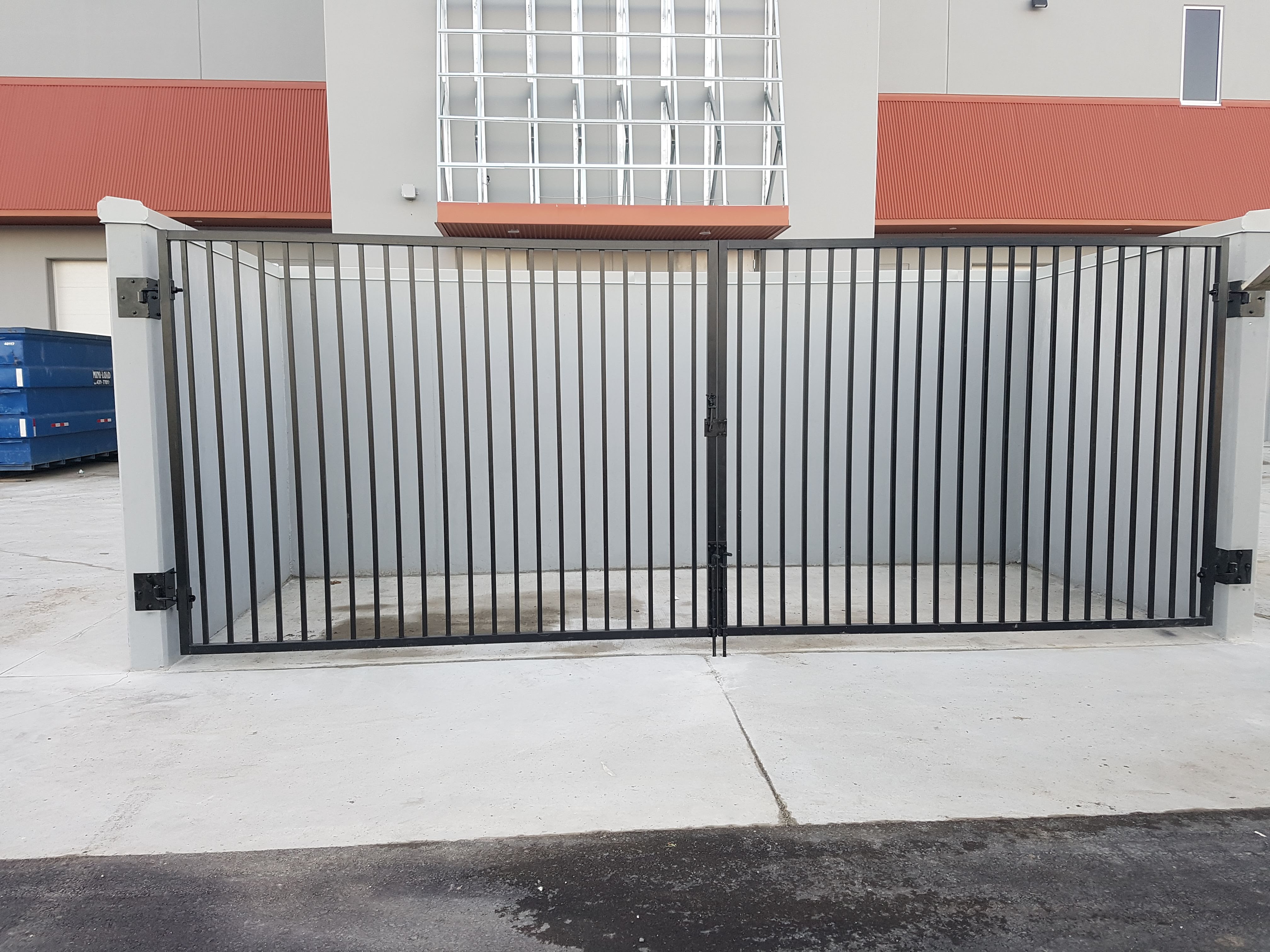 Iron/Steel picket gates for dumpster enclosure